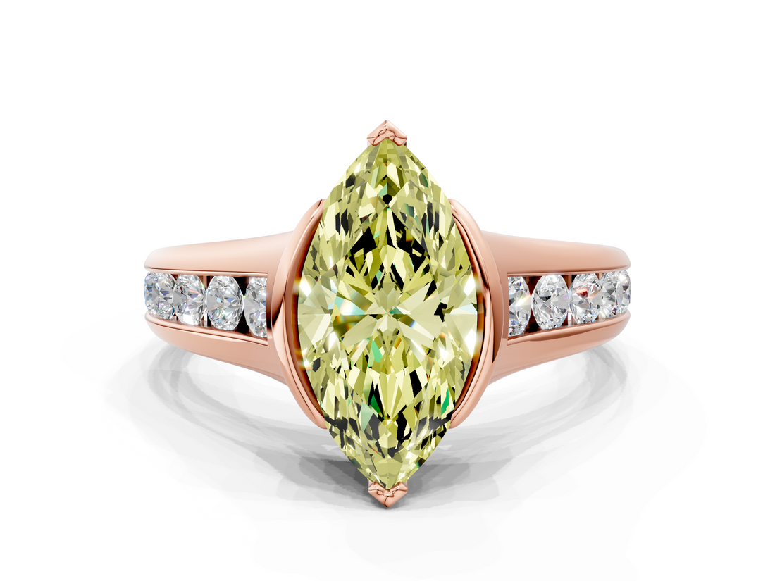 Rose gold Fancy Yellow Marquise  Solitaire Bezel-Set Diamond Ring with Channel-Set Band