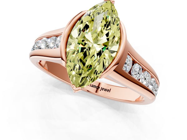 Rose gold Fancy Yellow Marquise  Solitaire Bezel-Set Diamond Ring with Channel-Set Band