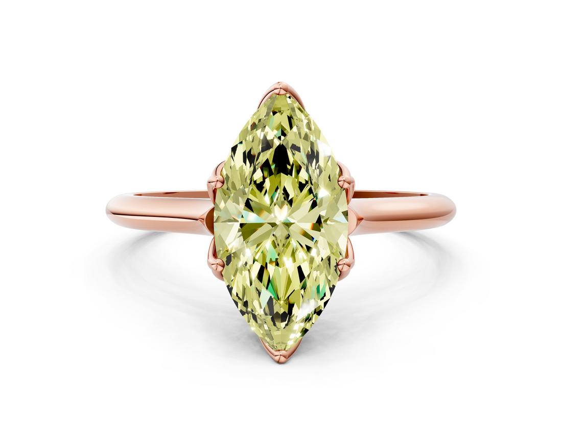 Rose gold Fancy Yellow Marquise  Solitaire Cathedral Diamond Ring with Six-Prong Setting