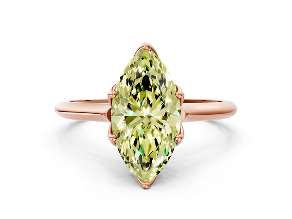 Rose gold Fancy Yellow Marquise  Solitaire Cathedral Diamond Ring with Six-Prong Setting