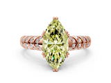Rose gold Fancy Yellow Marquise  Solitaire Chevron Pave Diamond Engagement Ring with Six-Prong Setting