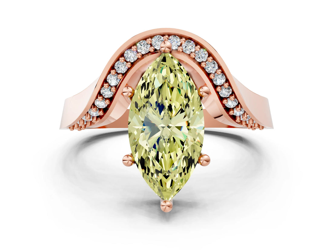 Rose gold Fancy Yellow Marquise  Solitaire Diamond Engagement Ring with Pave Band and Four-Prong Setting 1