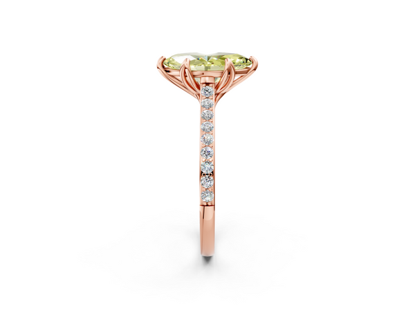 Rose gold Fancy Yellow Marquise  Solitaire Diamond Engagement Ring with Pave Band and Six-Prong Setting