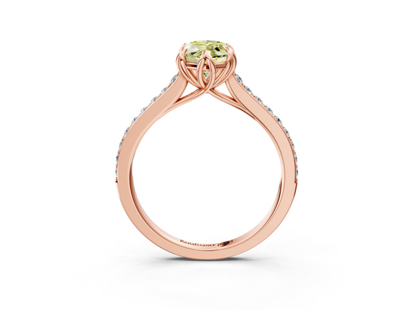 Rose gold Fancy Yellow Marquise  Solitaire Diamond Engagement Ring with Pave Band and Six-Prong Setting