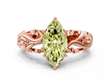 Rose gold Fancy Yellow Marquise  Solitaire Diamond Leaf Vine Band with Prong Setting