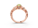 Rose gold Fancy Yellow Marquise  Solitaire Diamond Leaf Vine Band with Prong Setting_3