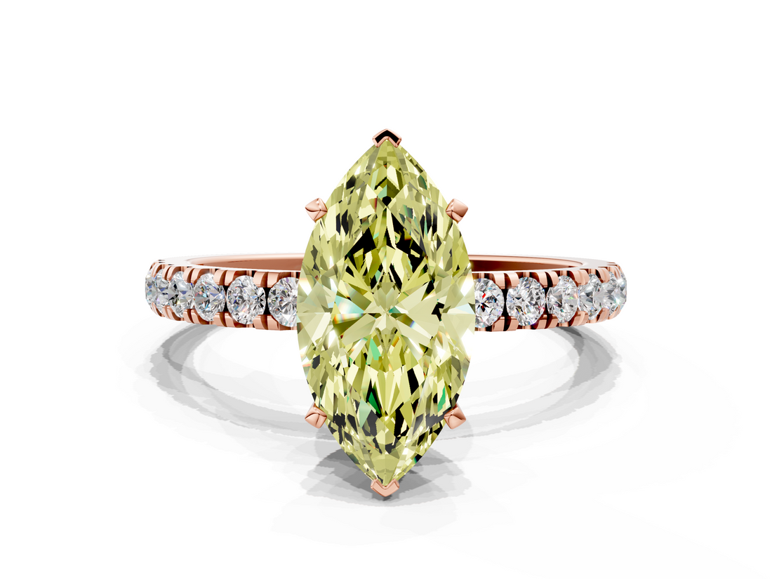 Rose gold Fancy Yellow Marquise  Solitaire Diamond Pavé Band with Four-Prong Setting