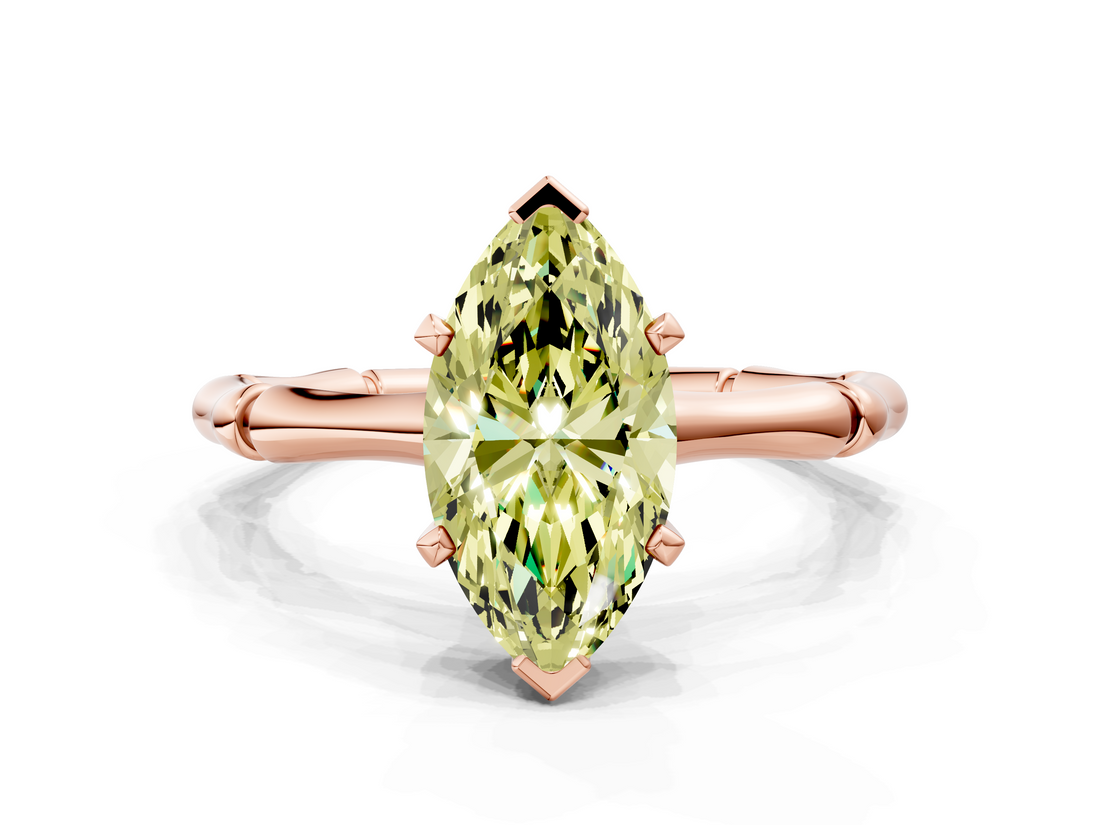 Rose gold Fancy Yellow Marquise  Solitaire Diamond Ring with Bamboo Band and Four-Prong Setting