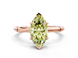 Rose gold Fancy Yellow Marquise  Solitaire Diamond Ring with Bamboo Band and Four-Prong Setting
