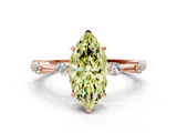 Rose gold Fancy Yellow Marquise  Solitaire Diamond Ring with Bezel Set Side Stones and Prong Setting