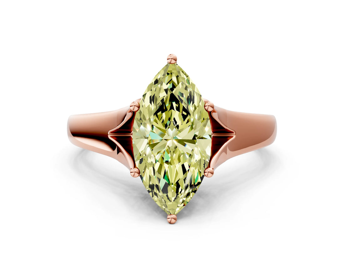 Rose gold Fancy Yellow Marquise  Solitaire Diamond Ring with Cathedral Band and Four-Prong Setting_29