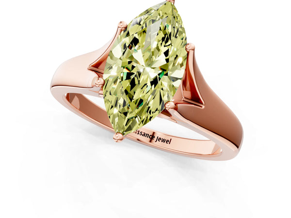 Rose gold Fancy Yellow Marquise  Solitaire Diamond Ring with Cathedral Band and Four-Prong Setting