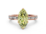 Rose gold Fancy Yellow Marquise  Solitaire Diamond Ring with Channel-Set Baguette Band and Four-Prong Setting