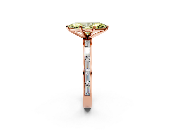 Rose gold Fancy Yellow Marquise  Solitaire Diamond Ring with Channel-Set Baguette Band and Four-Prong Setting