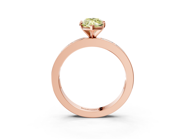 Rose gold Fancy Yellow Marquise  Solitaire Diamond Ring with Channel-Set Baguette Band and Four-Prong Setting