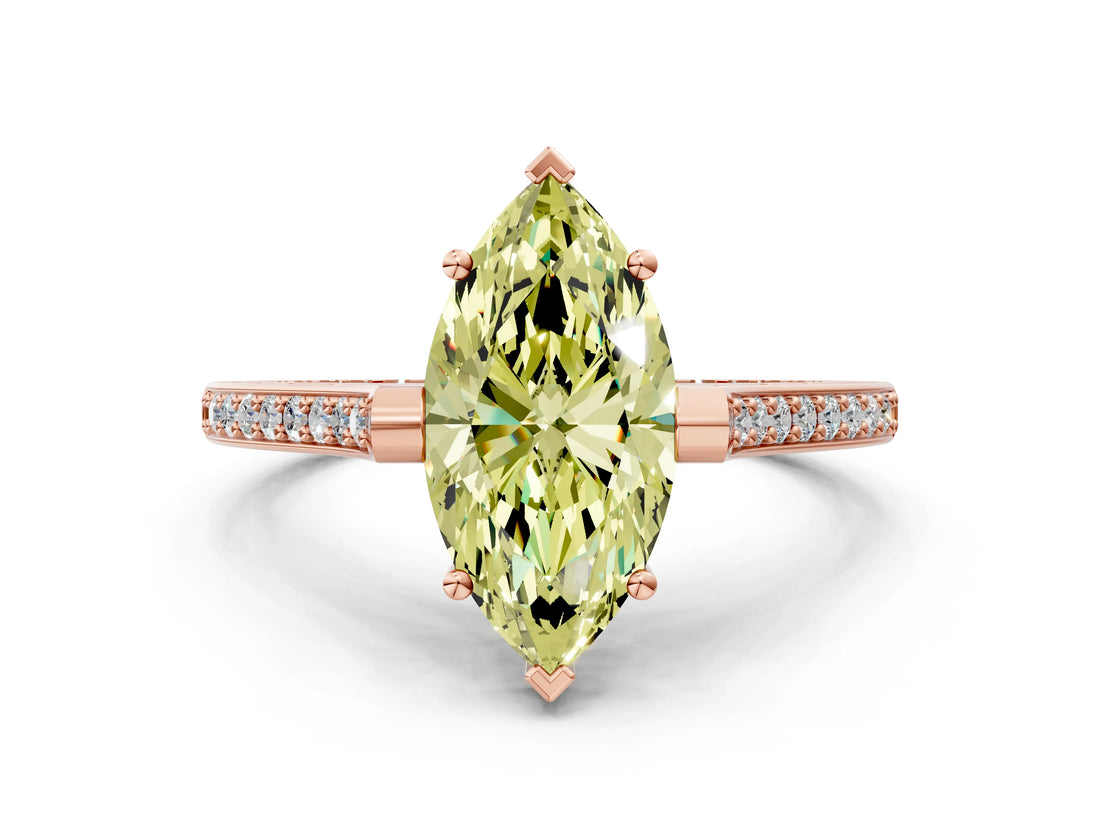 Rose gold Fancy Yellow Marquise  Solitaire Diamond Ring with Channel Set Band and Bezel Prong Setting_56