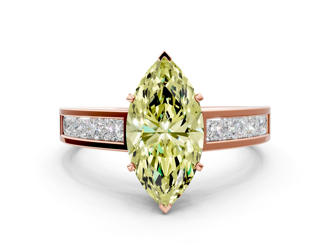 Rose gold Fancy Yellow Marquise  Solitaire Diamond Ring with Channel-Set Band and Four-Prong Setting_3