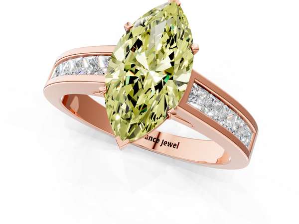 Rose gold Fancy Yellow Marquise  Solitaire Diamond Ring with Channel-Set Band and Four-Prong Setting