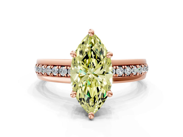 Rose gold Fancy Yellow Marquise  Solitaire Diamond Ring with Channel Set Band and Six-Prong Setting