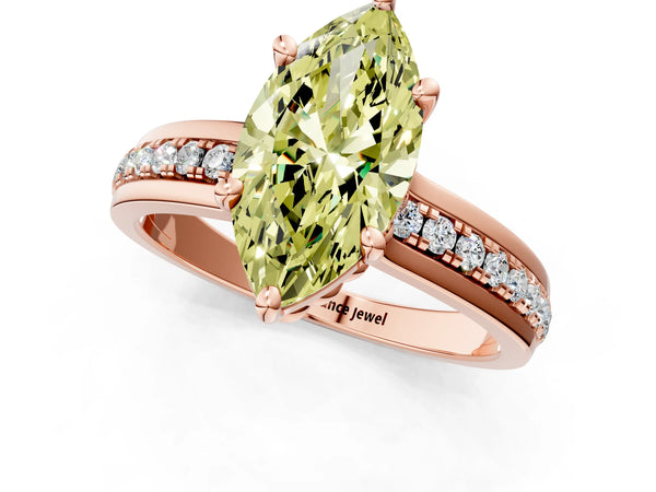 Rose gold Fancy Yellow Marquise  Solitaire Diamond Ring with Channel Set Band and Six-Prong Setting
