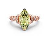 Rose gold Fancy Yellow Marquise  Solitaire Diamond Ring with Filigree Band and Four-Prong Setting