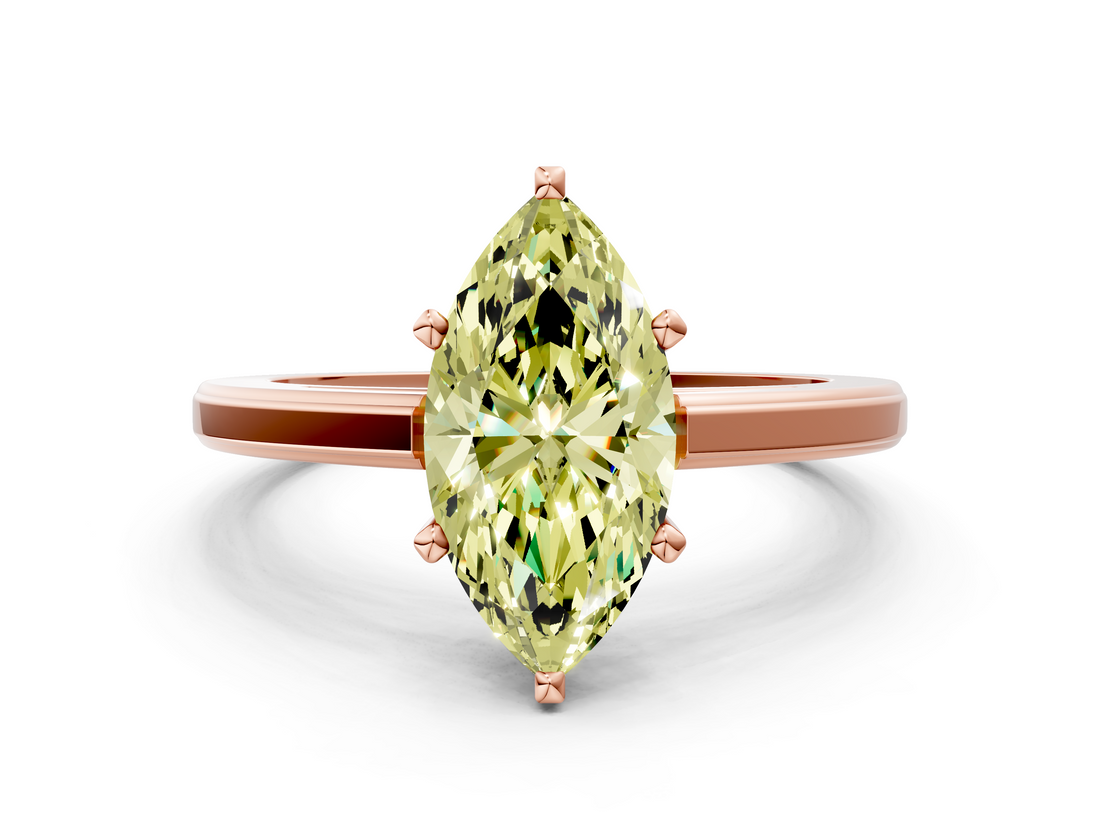 Rose gold Fancy Yellow Marquise  Solitaire Diamond Ring with Four-Prong Setting and Classic Band_3