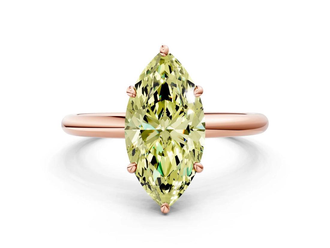 Rose gold Fancy Yellow Marquise  Solitaire Diamond Ring with Four-Prong Setting on a Plain Band_20