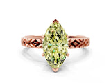 Rose gold Fancy Yellow Marquise  Solitaire Diamond Ring with Milgrain and Black Enamel X Pattern Band_29
