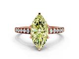 Rose gold Fancy Yellow Marquise  Solitaire Diamond Ring with Pavé Band and Four-Prong Setting