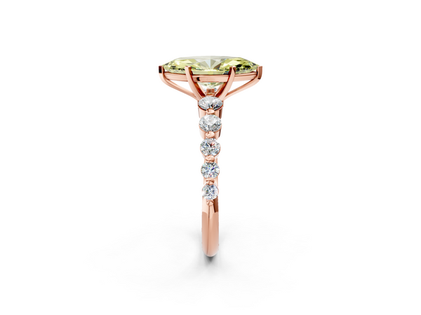Rose gold Fancy Yellow Marquise Cut Solitaire Diamond Ring with Pave Band and Four-Prong Setting