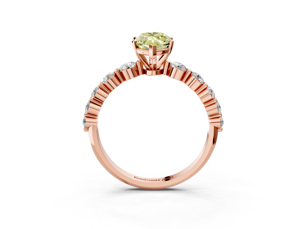Rose gold Fancy Yellow Marquise Cut Solitaire Diamond Ring with Pave Band and Four-Prong Setting