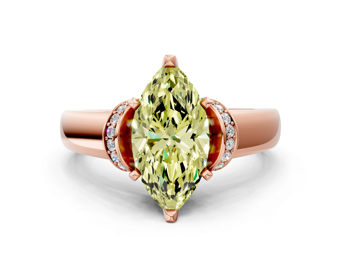 Rose gold Fancy Yellow Marquise  Solitaire Diamond Ring with Pave Band and Six-Prong Setting_28