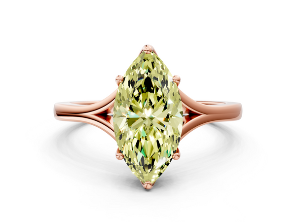 Rose gold Fancy Yellow Marquise  Solitaire Diamond Ring with Six-Prong Setting and Tapered Band