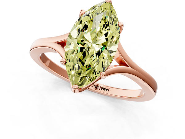 Rose gold Fancy Yellow Marquise  Solitaire Diamond Ring with Six-Prong Setting and Tapered Band