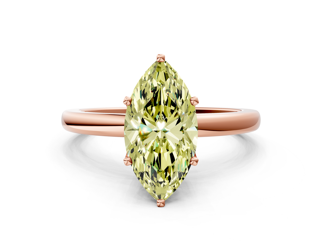 Rose gold Fancy Yellow Marquise  Solitaire Diamond Ring with Six-Prong Setting on a Classic Band