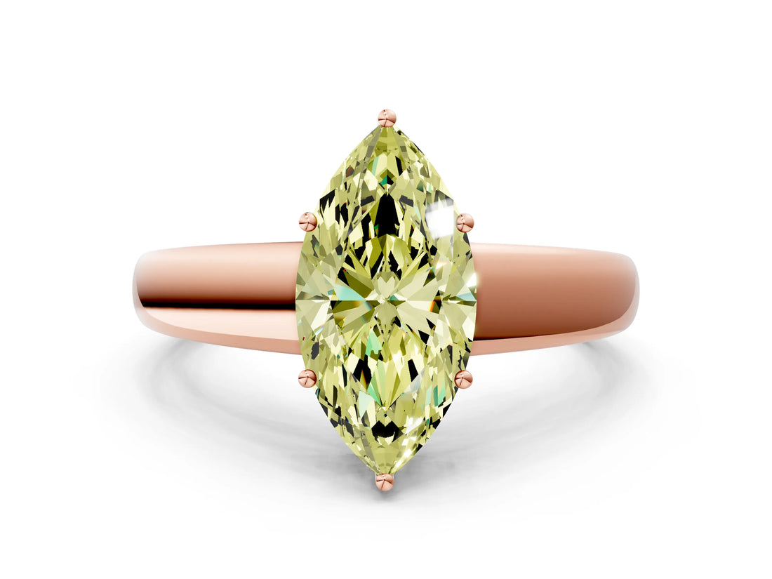 Rose gold Fancy Yellow Marquise  Solitaire Diamond Ring with Tapered Band and Four-Prong Setting_30