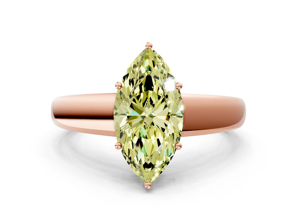 Rose gold Fancy Yellow Marquise  Solitaire Diamond Ring with Tapered Band and Four-Prong Setting