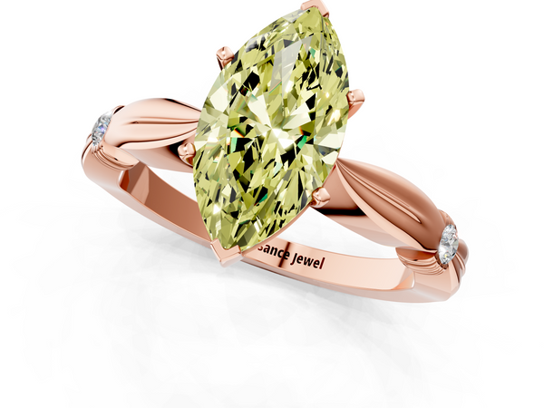 Rose gold Fancy Yellow Marquise  Solitaire Diamond Twisted Band with Four-Prong Setting