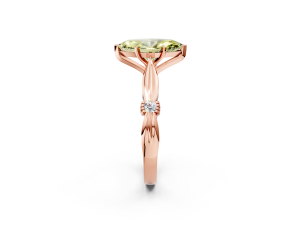 Rose gold Fancy Yellow Marquise  Solitaire Diamond Twisted Band with Four-Prong Setting