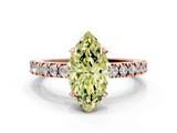 Rose gold Fancy Yellow Marquise  Solitaire Diamond with Pavé Band and Four-Prong Setting