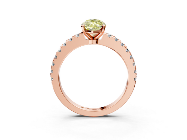 Rose gold Fancy Yellow Marquise  Solitaire Diamond with Pavé Band and Four-Prong Setting
