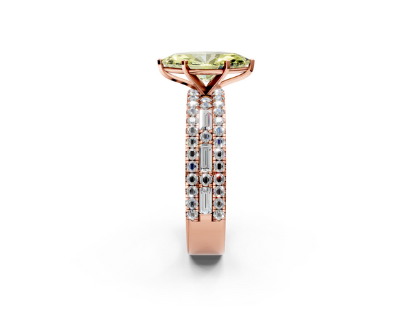 Rose gold Fancy Yellow Marquise Cut Diamond Solitaire Ring with Pavé and Channel Set Band