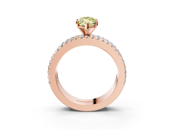 Rose gold Fancy Yellow Marquise Cut Diamond Solitaire Ring with Pavé and Channel Set Band