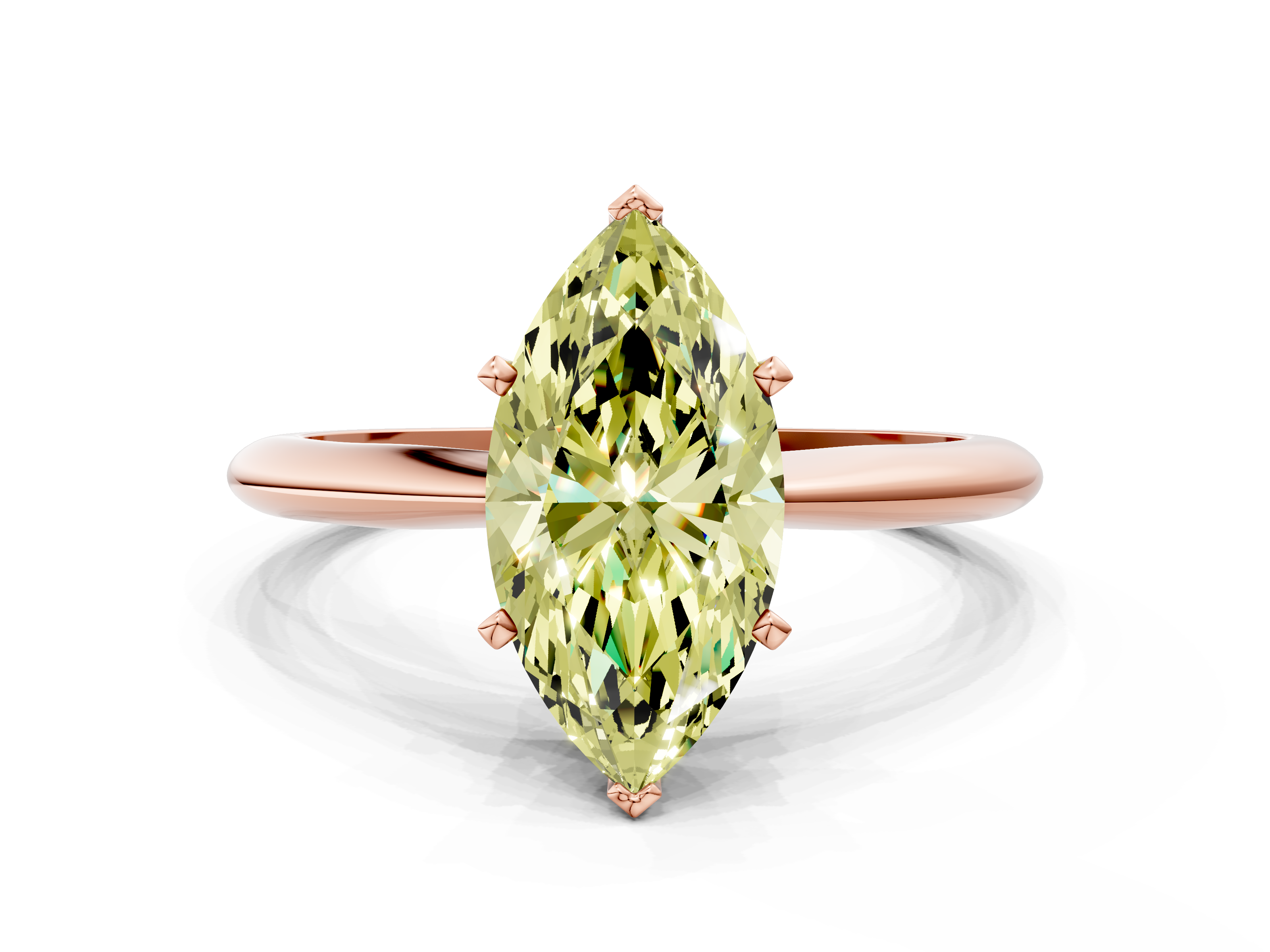 Rose gold Fancy Yellow Marquise  Solitaire Engagement Ring with Classic Band and Four-Prong Setting
