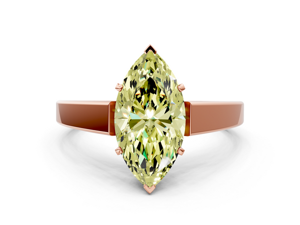 Rose gold Fancy Yellow Marquise  Solitaire Engagement Ring with Four-Prong Setting and Tapered Band