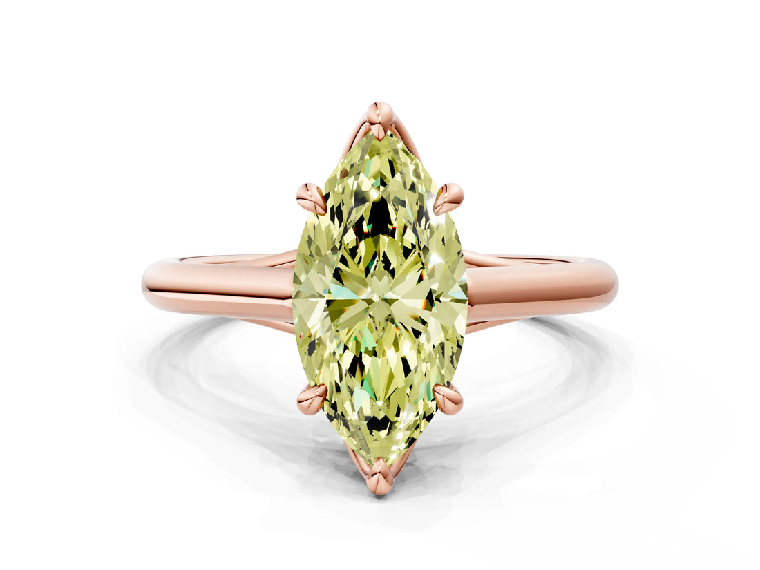 Rose gold Fancy Yellow Marquise  Solitaire Engagement Ring with Six-Prong Setting and Classic Band 1