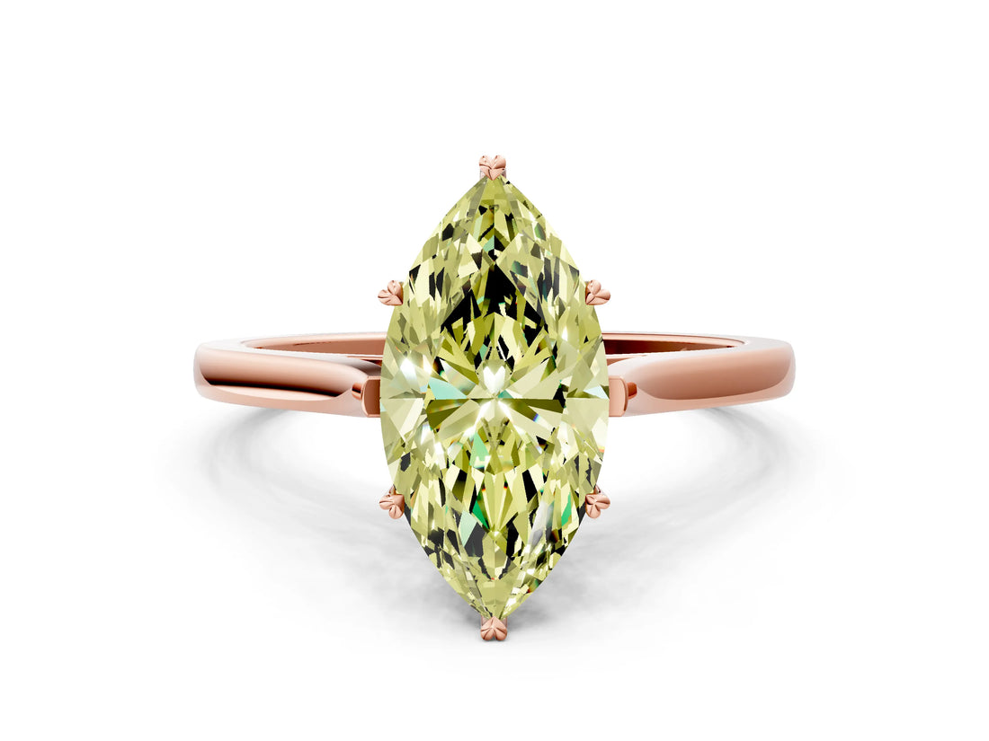 Rose gold Fancy Yellow Marquise  Solitaire Heart Prong Engagement Ring with Tapered Band_35