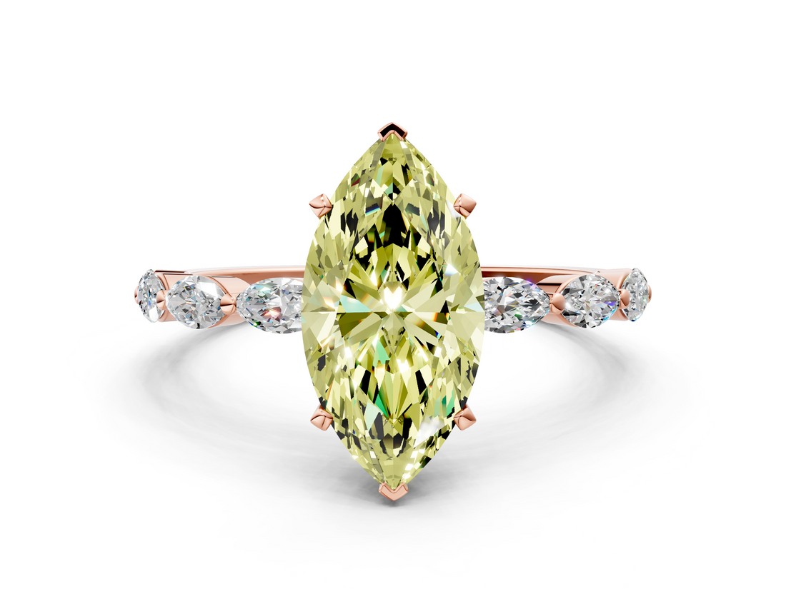 Rose gold Fancy Yellow Marquise  Solitaire Marquise Side Stone Prong Setting Ring