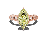 Rose gold Fancy Yellow Marquise  Solitaire Milgrain Diamond Engagement Ring with Bezel and Marquise Band