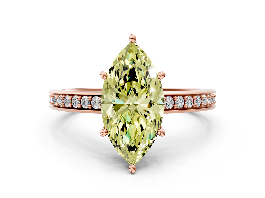 Rose gold Fancy Yellow Marquise  Solitaire Pavé Band Prong Setting Ring